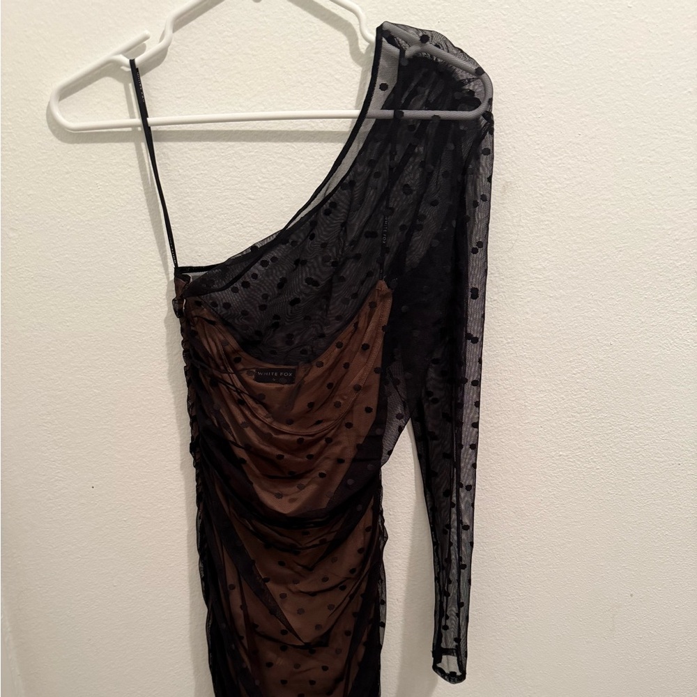 White fox one shoulder mesh dress